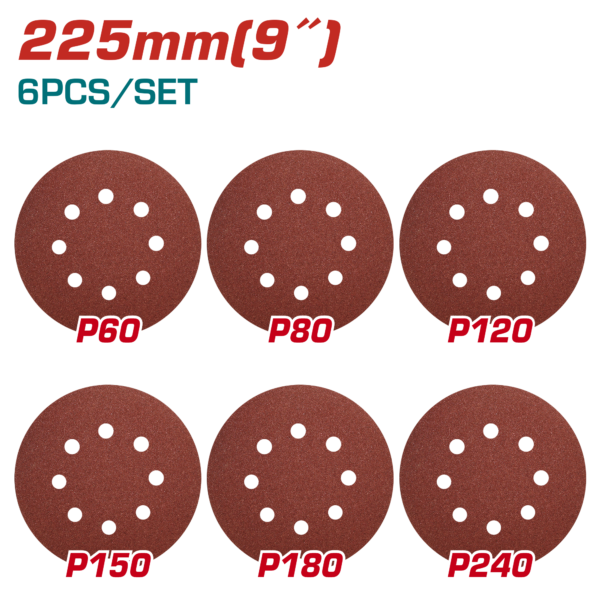 Juego de Lijas Circulares de 225mm 6 Pzas