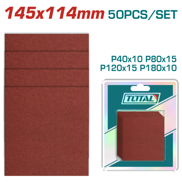 Juego de Lijas 145x114mm  P40-P80- P120-P180  50 Pzas