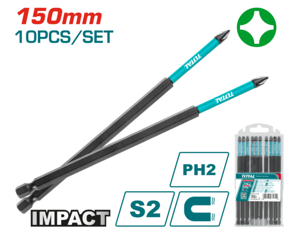 Juego de Puntas para Destornillador de Impacto 150mm PH2