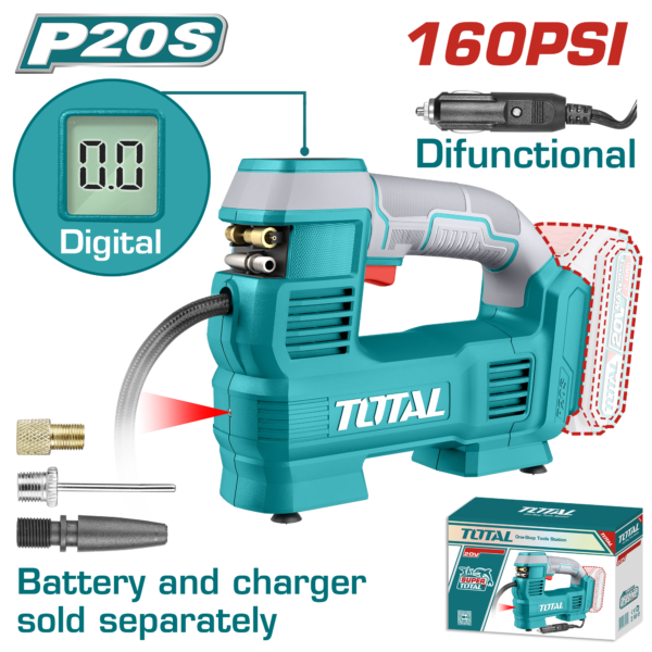 Compresor de Aire Automatico Inalámbrico 20V 160 PSI/11 bar