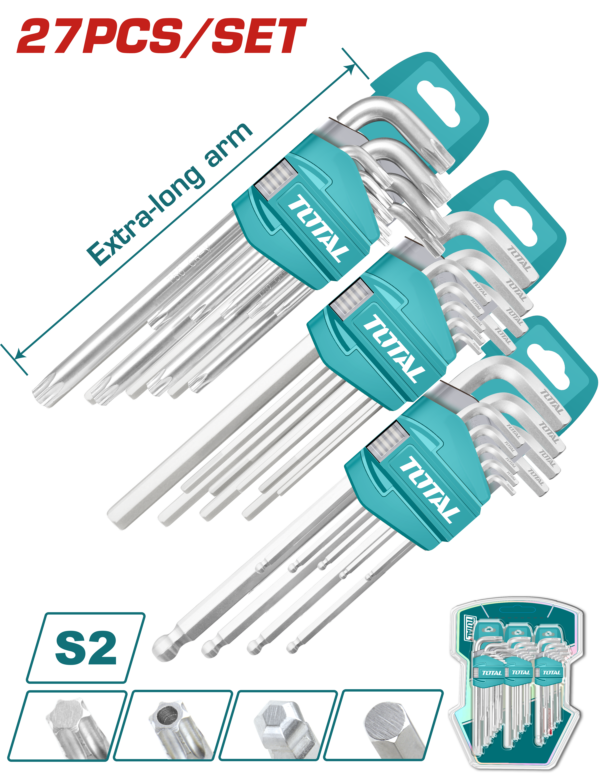Juego de Llaves Hexagonales y Llaves de Torx de 27 Piezas