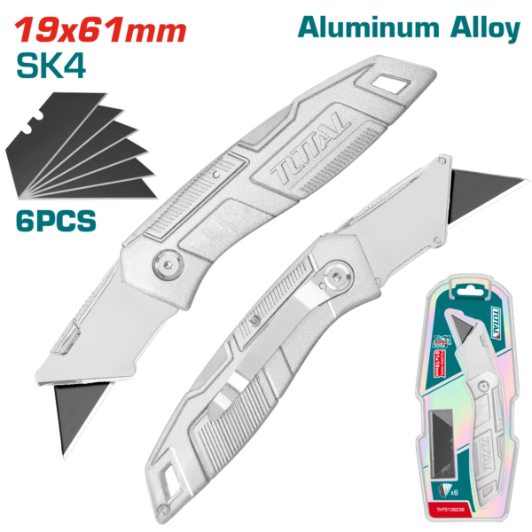 Exacto Plegable con Mango de Aluminio, Cuchillas de 61x19mm