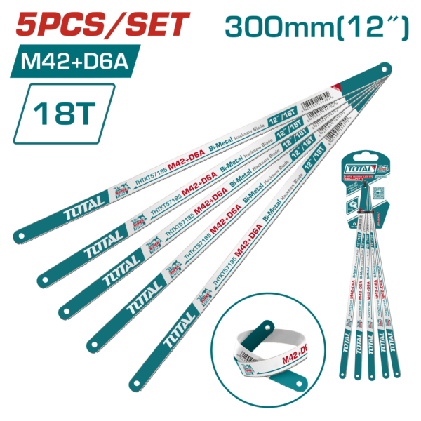 Juego de Hojas para Segueta Bi-metal 12" / 300mm 18 TPI (5 pzas)