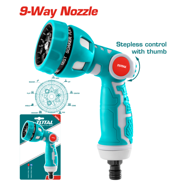 Pistola de Riego para Manguera de Agua de 3/4" Ajustable a 9 Vias