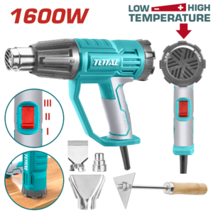 Pistola de Calor 1600W Temp:350C/550C Incluye 3 Boquillas y un Raspador de Metal