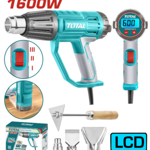 Pistola de Calor 1600W Temp:350C/550C Incluye 3 Boquillas y un Raspador de Metal con Pantalla LCD