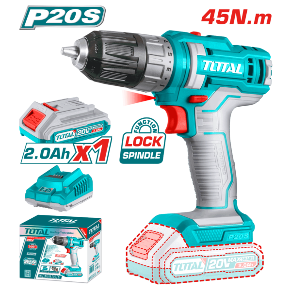 Taladro Inalámbrico 20V, 45NM, 1500rpm