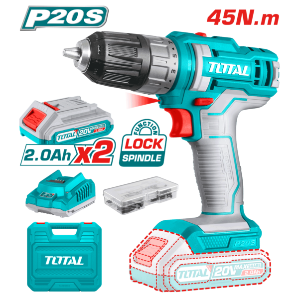 Taladro Inalámbrico 20V 45NM, velocidad 1500rpm
