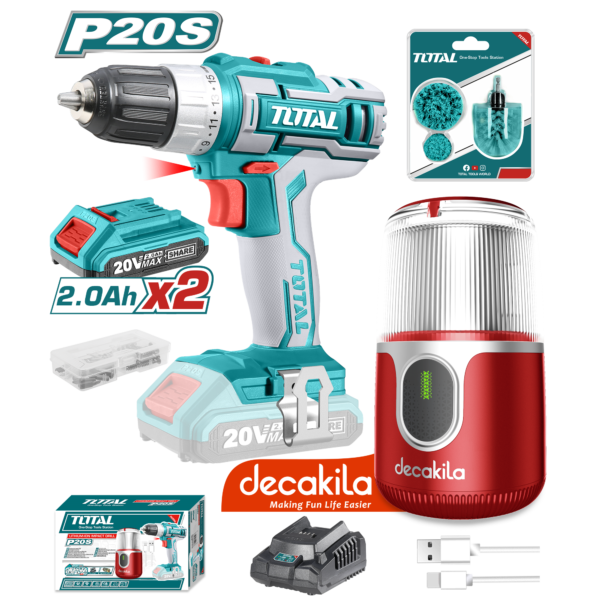 Juego Taladro Inalámbrico 20V 3/8" 1500 rpm y Molinillo de Café Inalámbrico