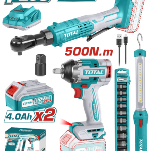 Juego de Llave de Impacto Inalámbrica, Rachet 20V, Dados y Lampara