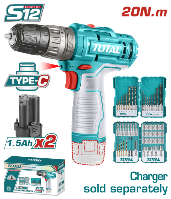 Taladro Inalámbrico 12V, 20NM, 1500rpm