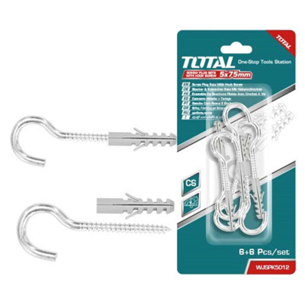Juego de 6 Tornillos de Gancho 5mm y Taco 8x40mm